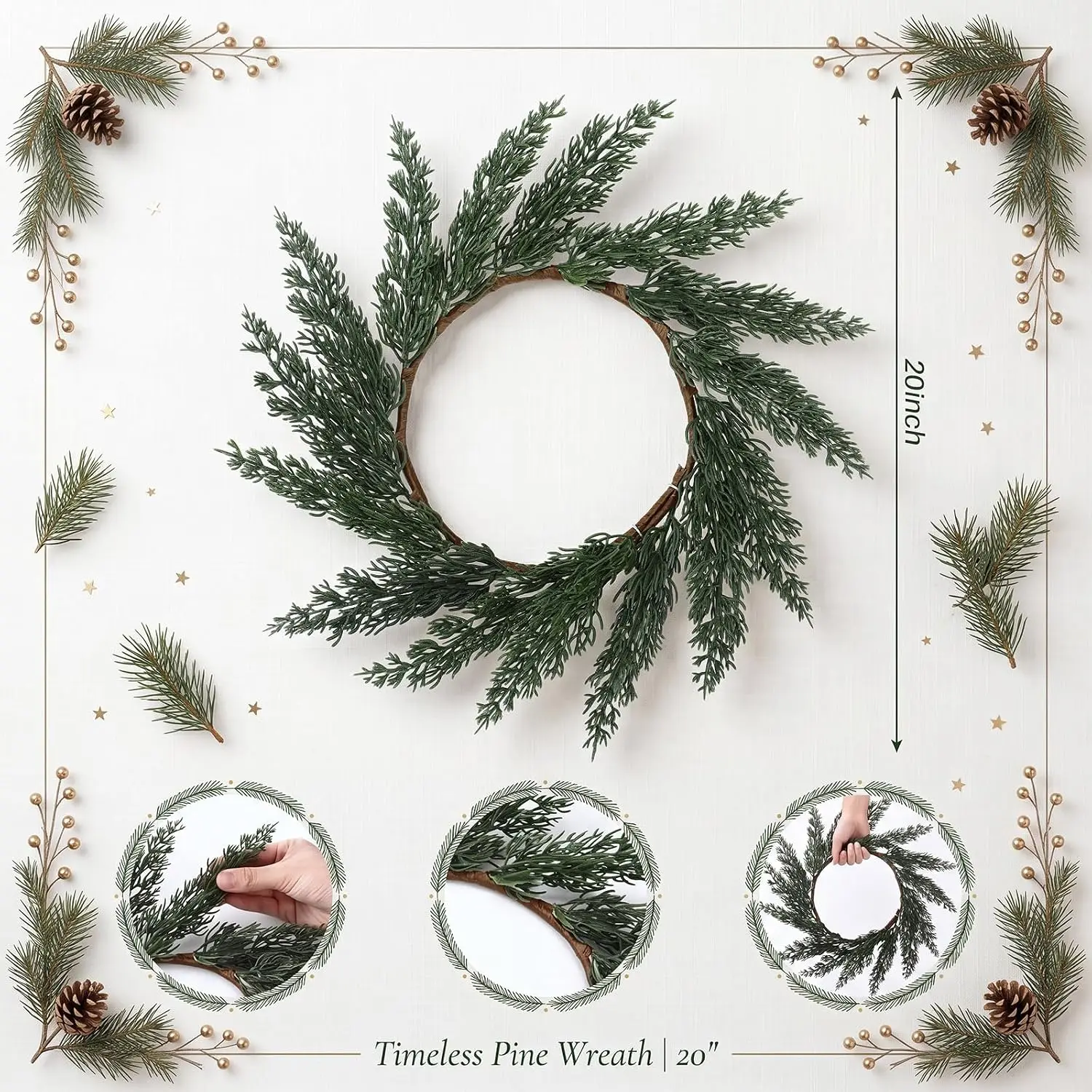 6-Pack Round Christmas Placemats Artificial Greenery Wreath Dining Table Decor Soft Pine Needles