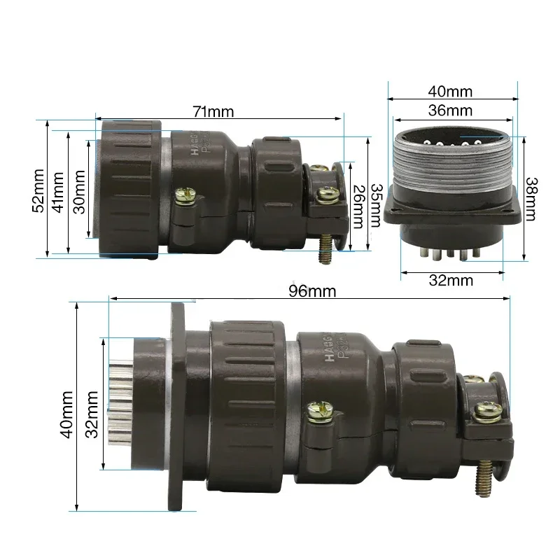 1PCS Aviation plug and socket P32-4 core 8  10  12  14  19pin  round connector mounting hole 32MM