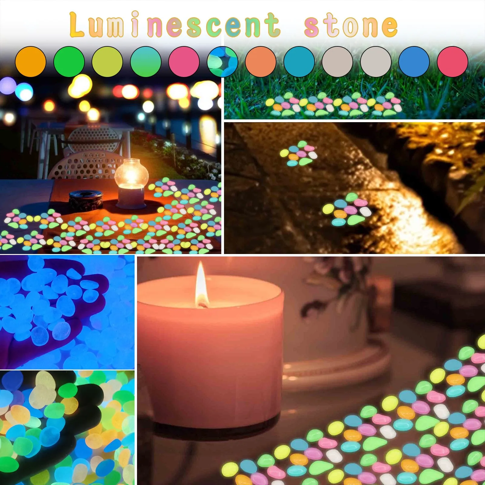 

300PCS Glow In The Dark Pebbles Stones, Pool Decorative Artificial Luminous Stone, Luminous Stones For Yard And Walkways Decor