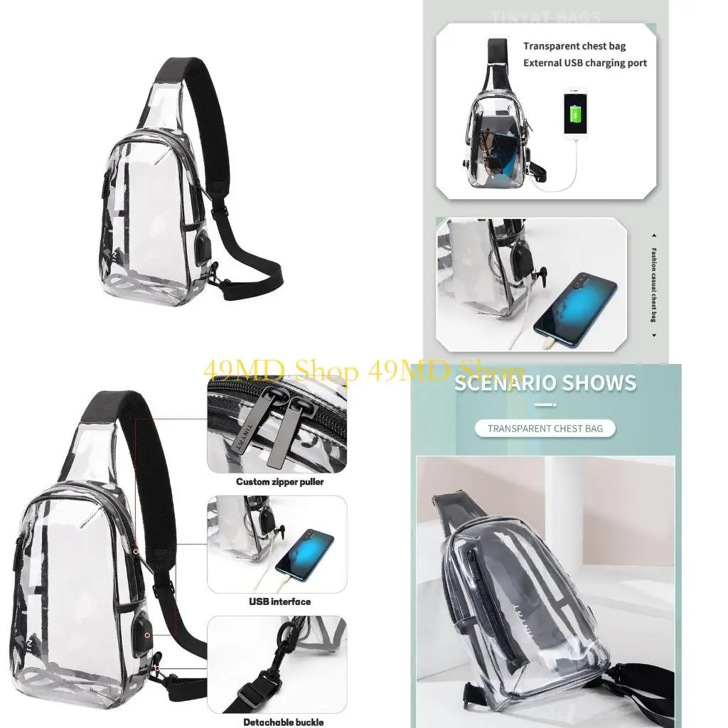 

49MD Clear Sling Bag PVC Crossbody Shoulder Bags Transparent Casual Chest Phone for Women Men