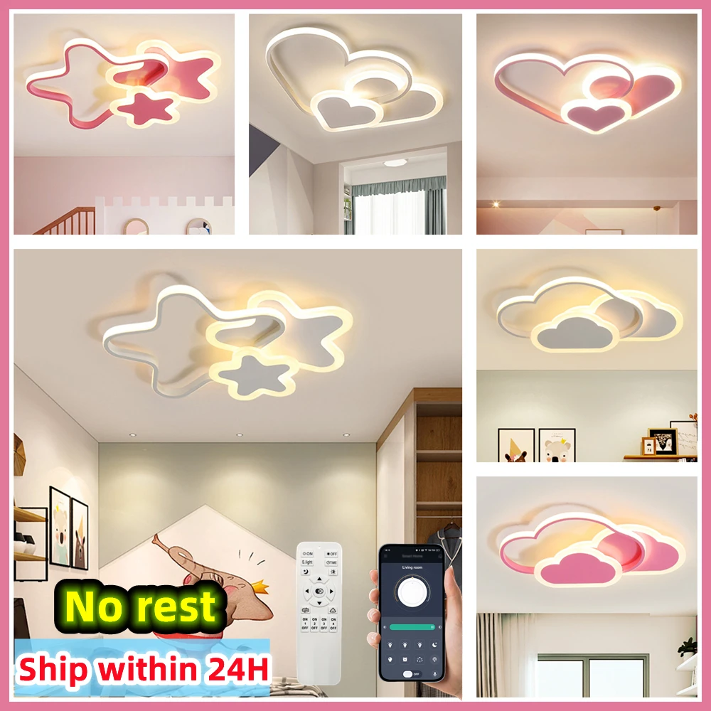 Led Star Ceiling Lamp For Children's Girls Room Bedroom Study Cloud Ceiling Light Heart Shape Pink Child Kid Chandelier Lighting