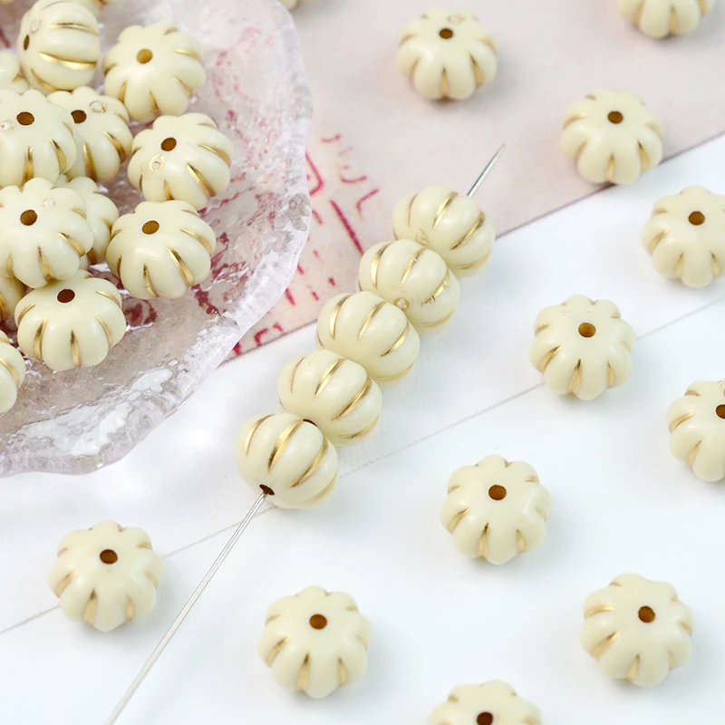 100개/묶음 DIY 믹스 쥬얼리 액세서리 12mm 금색 호박 비즈 아크릴 레진 금도금 평면 비즈 펜던트용