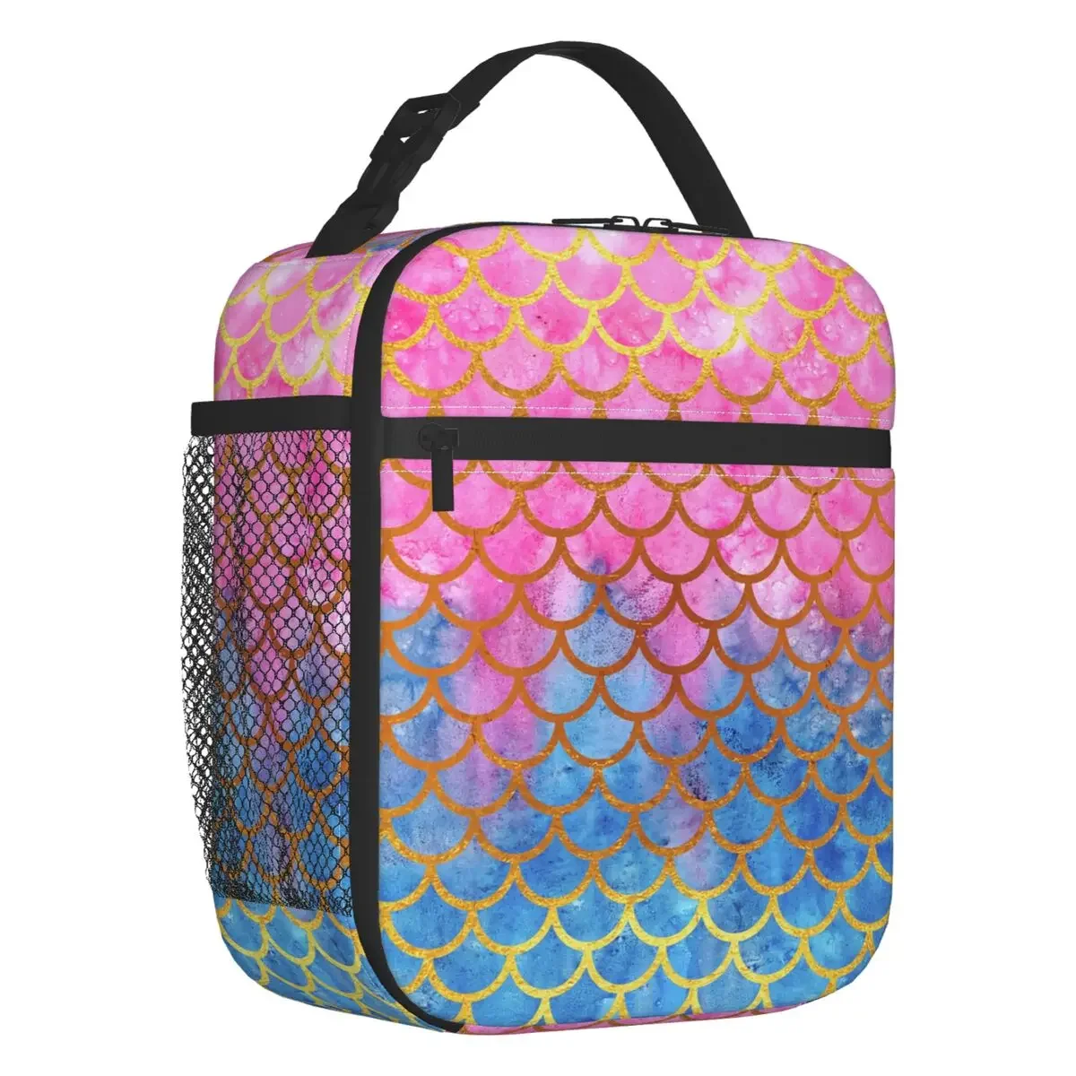 Pink Blue Mermaid Scales Thermal Insulated Lunch Bags Women Portable  Container for Work Travel Multifunction Food Box