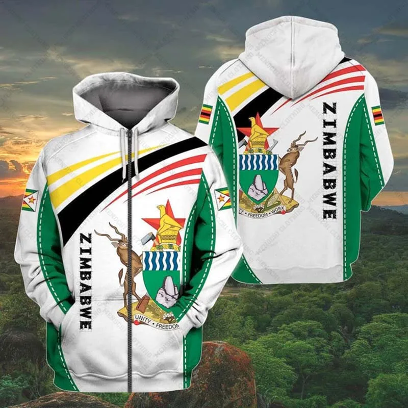 

Customize Zimbabwe Emblem Graphic Zipper Hoodies Loose Unisex Oversize Sweatshirts Winter Casual Streetwear Tops Pullover