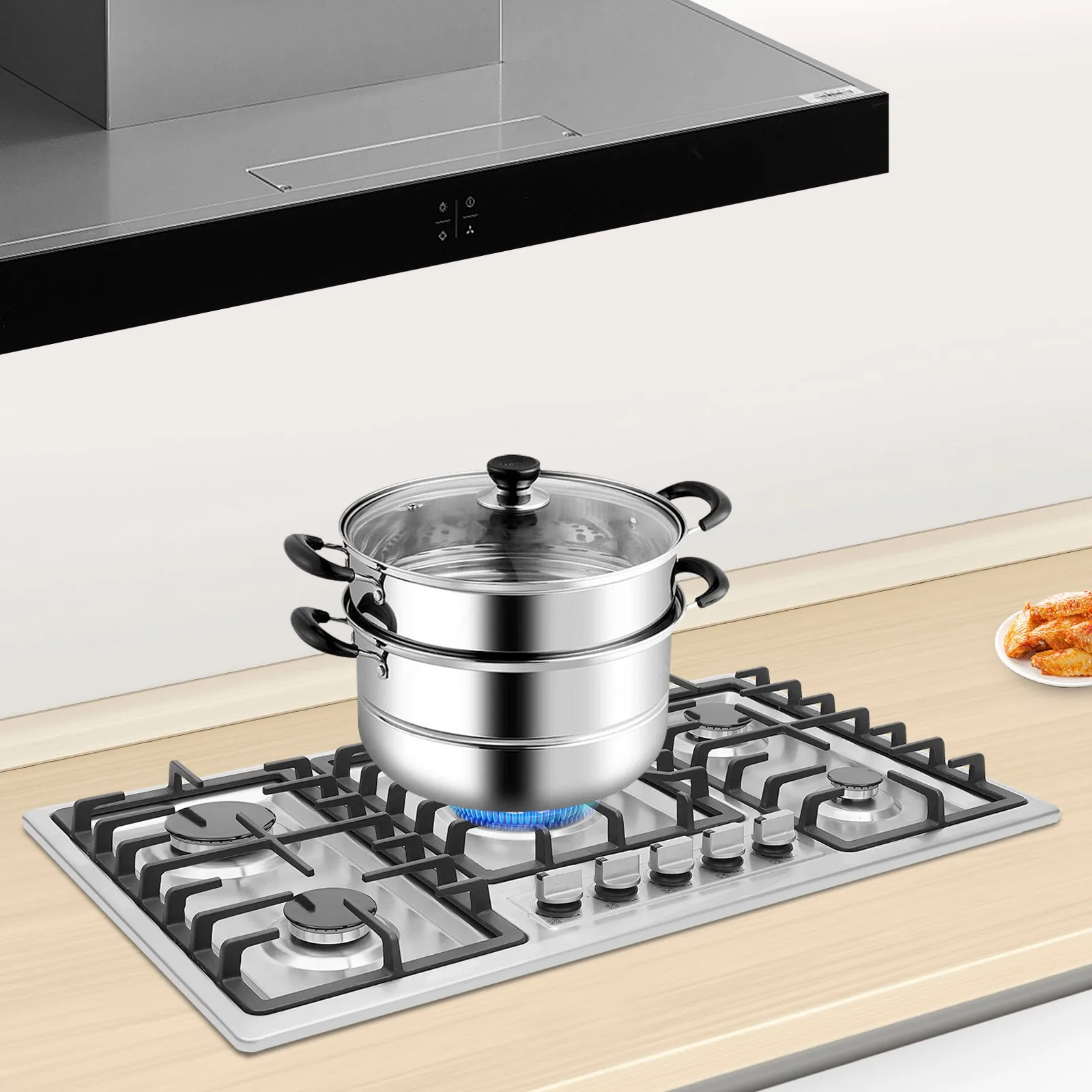 5-Burner Gas Cooktop with Flame Failure Protection Electronic Pulse Ignition Stainless Steel Surface for Home & Commercial
