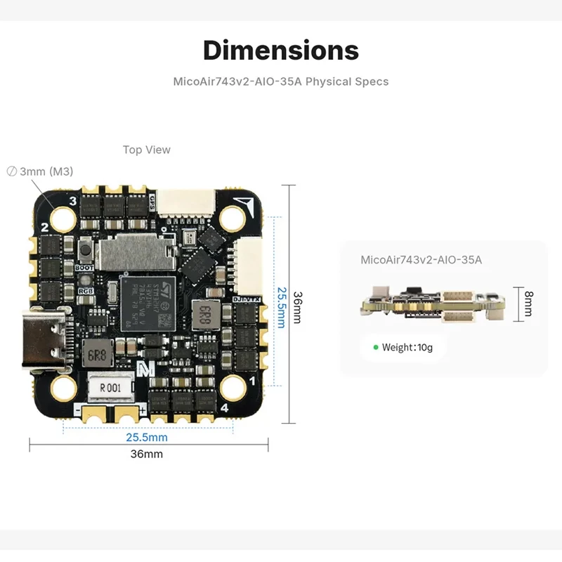 MicoAir743v2-AIO-35A H743 FC and Bluejay ESC All-In-One Supports Multiple Firmware Ardupilot/ Skybrush /PX4/ INAV/ Betaflight