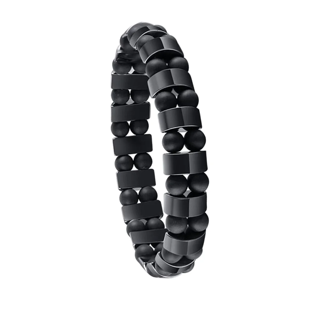 

20.5x20.5x1.3cm Black Hematite Beads Wristband Men Trendy Lightweight Professional Casual Attire Gift Hematite Beads