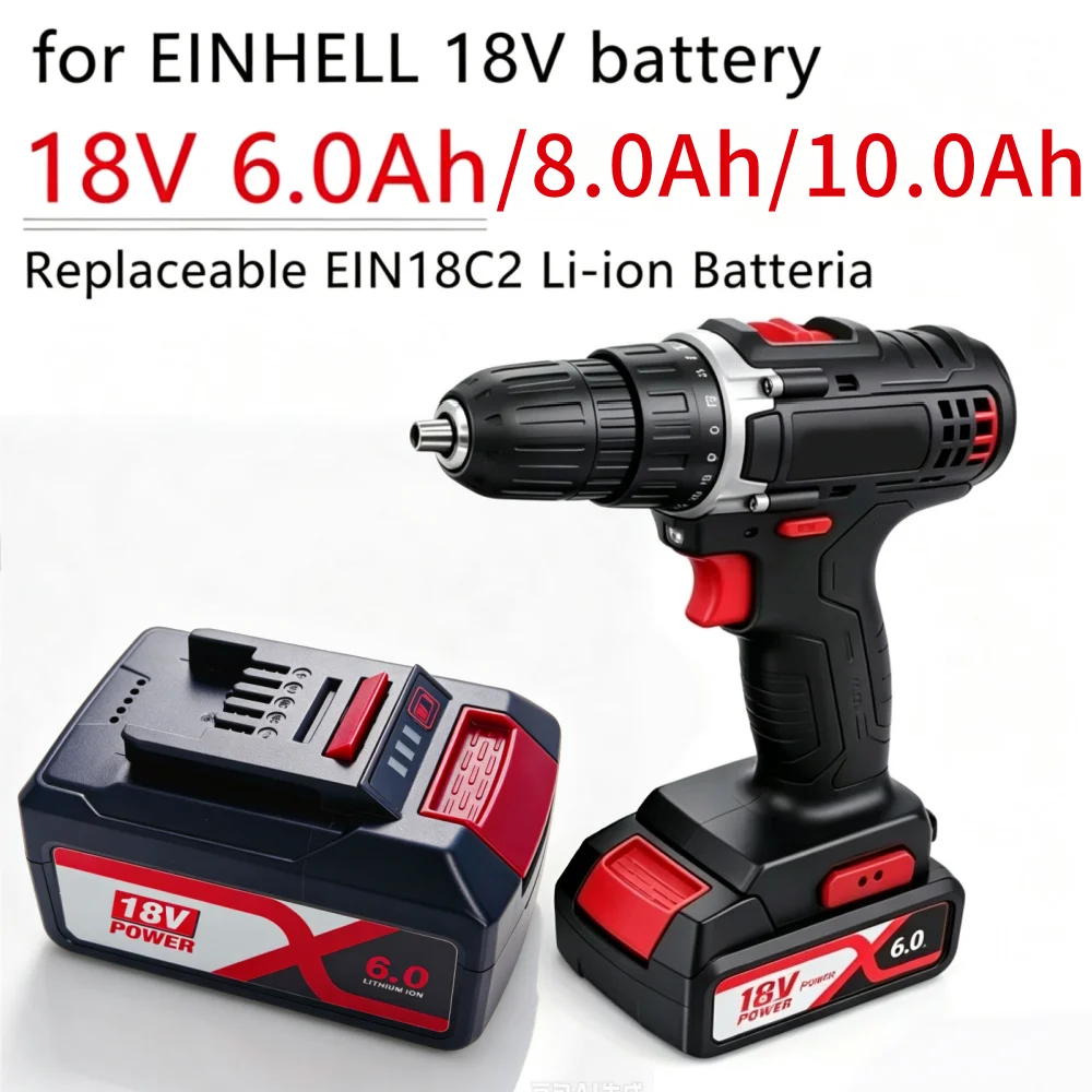 6/8/10Ah for Einhell X-Change Tools Compatible with 4511396 4511437neu PXBP-600 Cordless Power Tools High Capacity 18V Battery