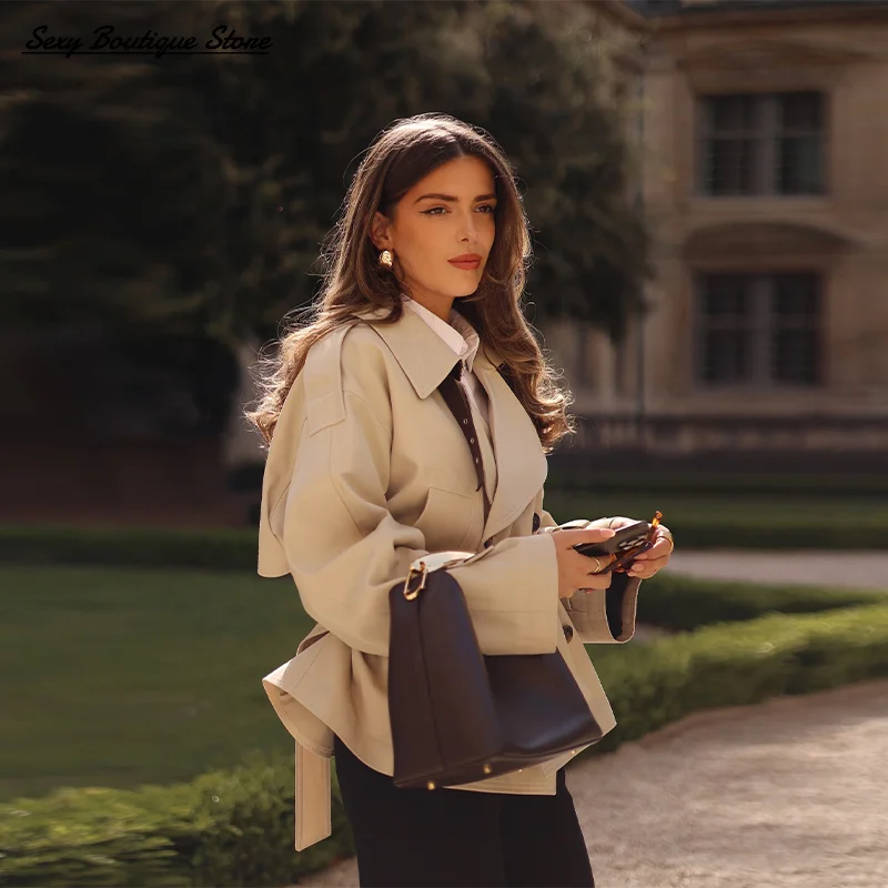 Sexy Boutique Herbst Winter Jacke Für Frauen Revers Langarm Doppel Taste Mantel Mit Gürtel 2025, Neue Dame Pendler Streetwears