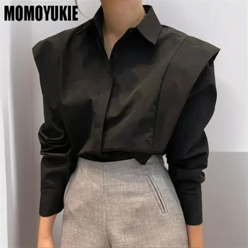 Imagen 2 del producto Blusas de primavera 2023 para mujer, moda Vintage, Panel de cierre Simple, volantes, manga larga, ocio, edición coreana sólida, camisa para mujer