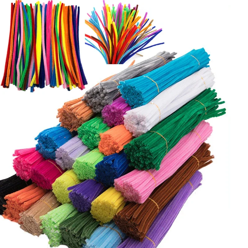 100Pcs Creativity Chenille Stems Pipe Cleaners Colorful Glitter Plush For Kids Handicraft Educational Toys DIY Craft Supplies