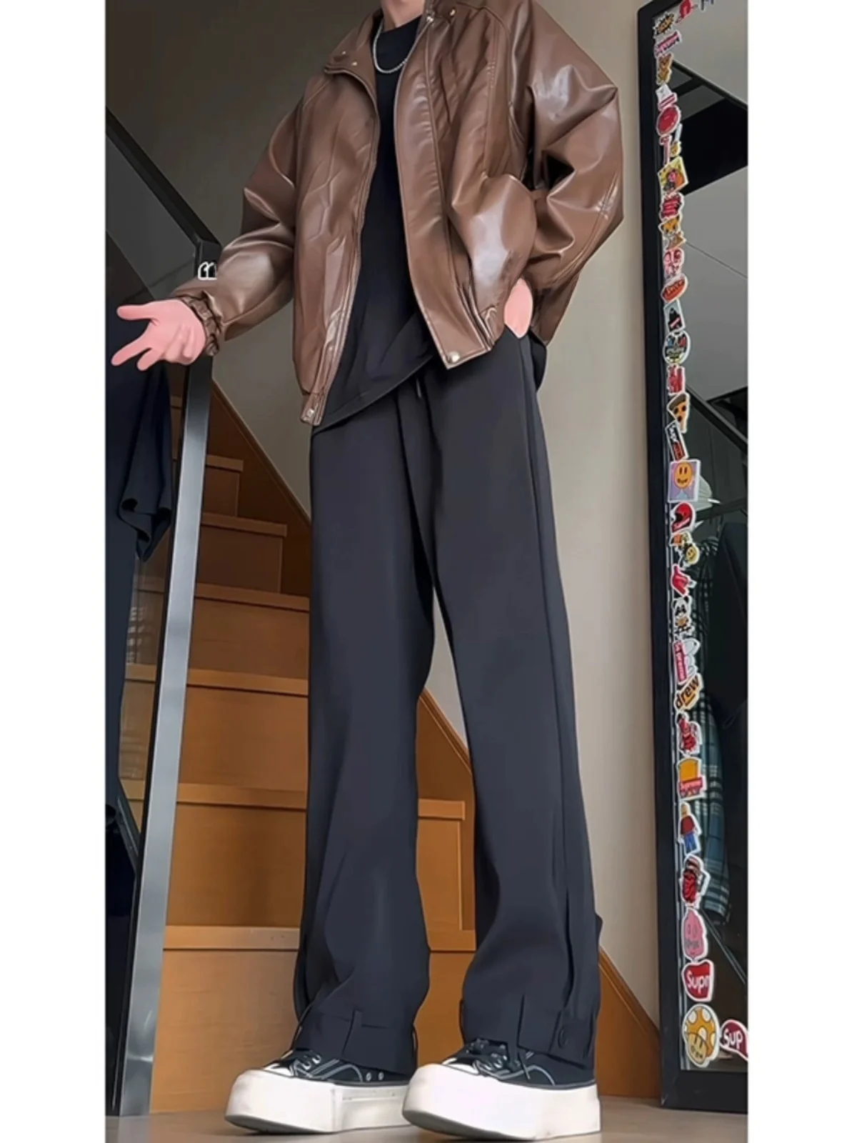 Black Ice Silk Flared West Pants Men's Tall Extended Length Suit Pants Summer Casual Trousers Straight Leg Breathable Polyester
