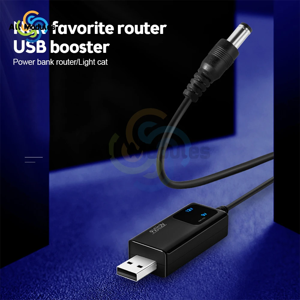 USB to DC Convert Cable 5V to 9V 12V Voltage Step-Up Cable 5.5x2.1mm DC Connect Male 0.8M USB Boost Converter