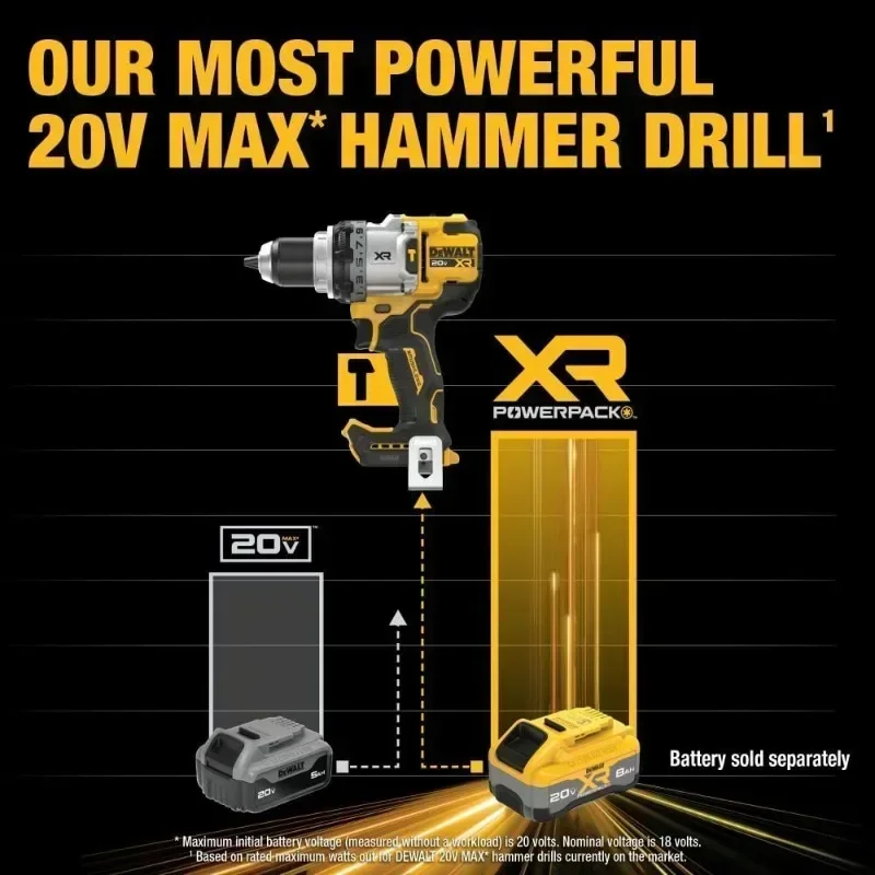 DEWALT DCD1007 Brushless Cordless 1/2in. 3-Speed Hammer Drill 20V Lithium Power Tools 2250RPM 169NM