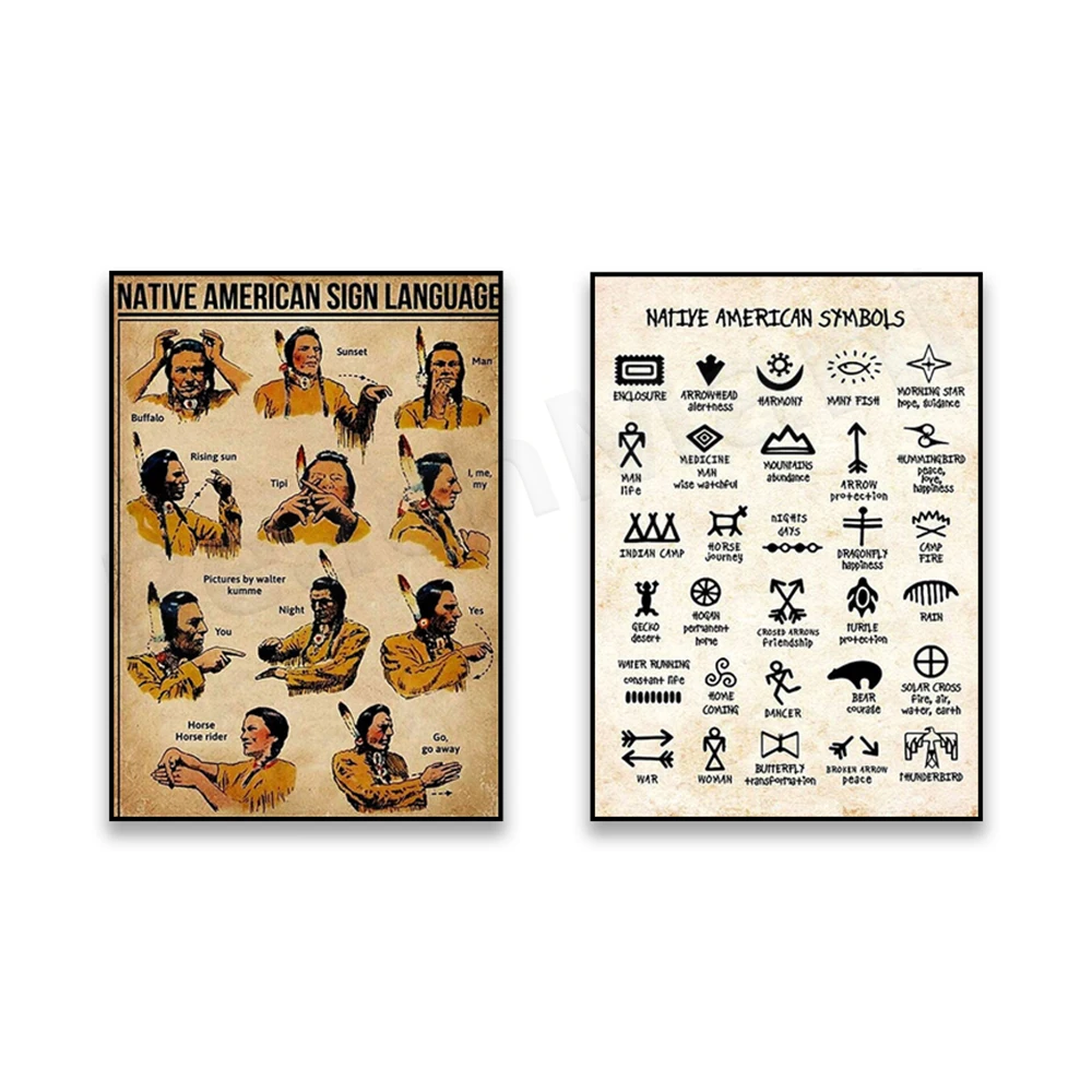 Native American Sign Language Poster, Native American Symbol Poster, Native American Knowledge Poster Gift, Native Signs