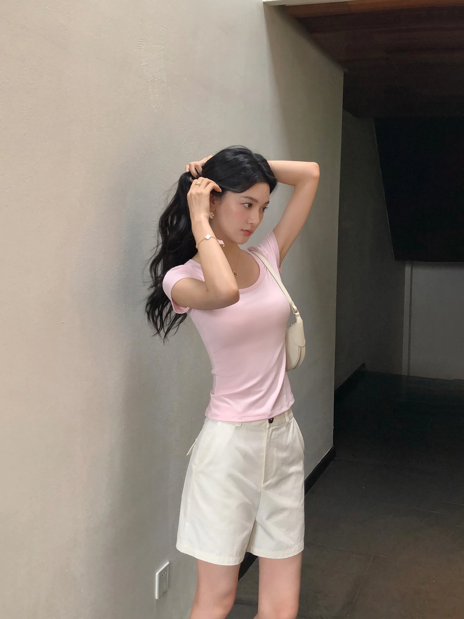Pusumede Casual Khaki Cotton Shorts Women's High Waist Loose Straight Leg Summer Trousers Fashionable Comfortable Ladies Pants