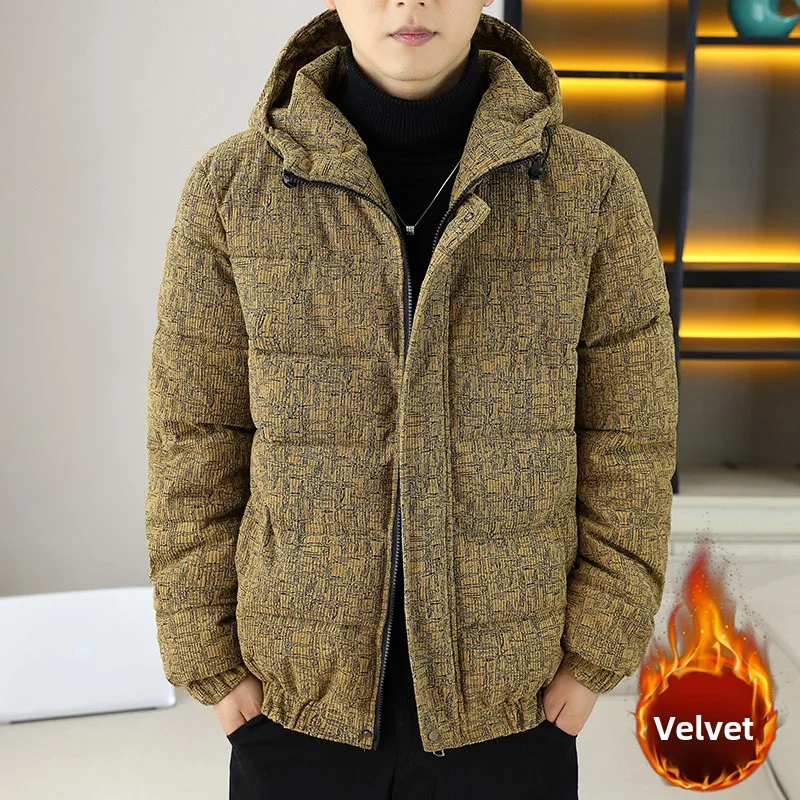 

Мужская вельветовая куртка с капюшоном, утепленная, из хлопка, повседневная, свободного кроя, теплая, молодежная, модная, зимняя верхняя одежда из полиэфирного волокна