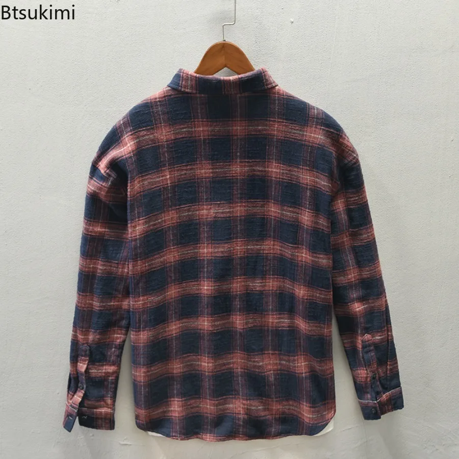 2026 Men's Fashion Plaid Long-sleeved Shirts Spring Autumn New Loose Casual Cardigans Vintage Versatile Tops Male Shirt Jackets