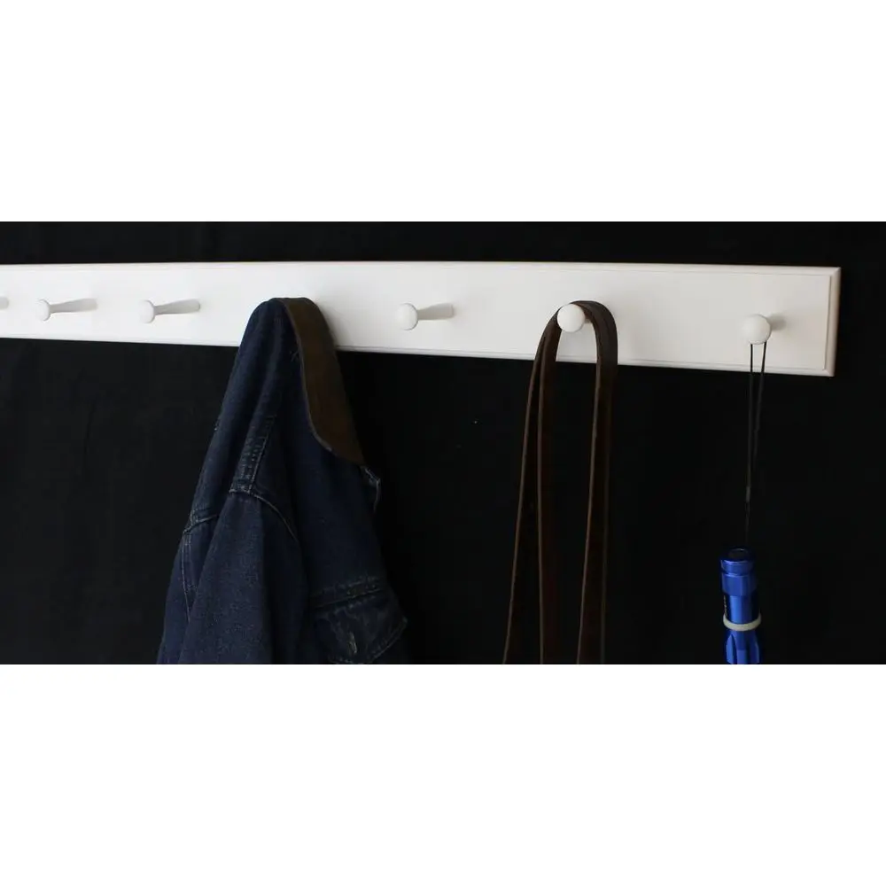 White Shaker Peg Rack - Solid Maple Peg Hook Rack - Wooden Wall Peg Coat Rack - Made in the USA (58