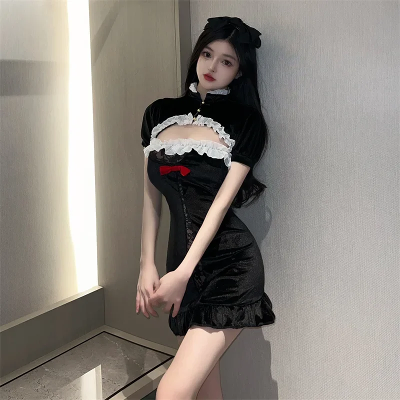 

Sexy lingerie retro cheongsam uniform temptation pajamas roleplay qipao dress women sexy babydoll lingerie set cosplay costume