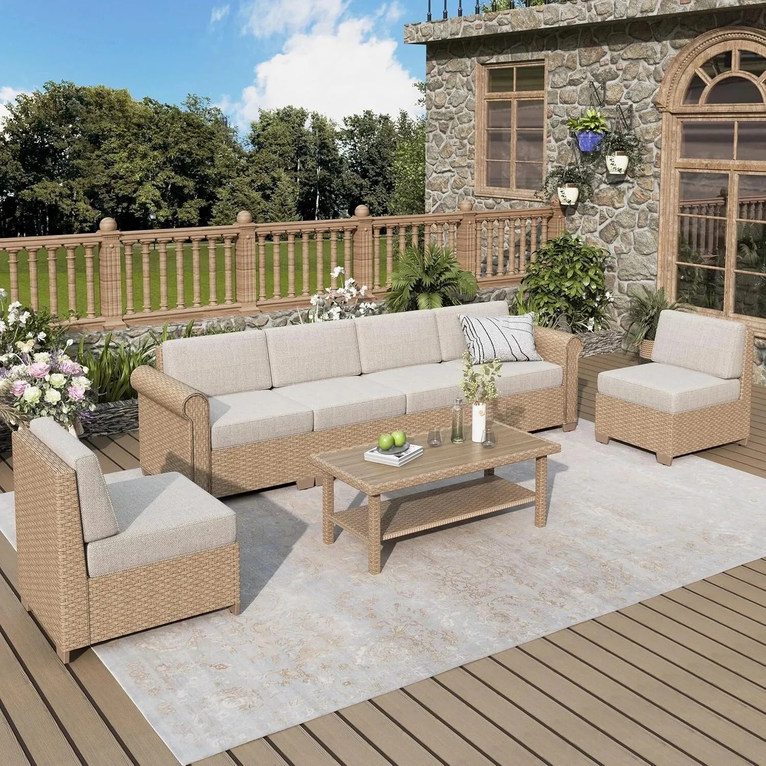 

7Pcs Outdoor Furniture Rattan Patio Furniture Set Wicker Patio Conversation Set