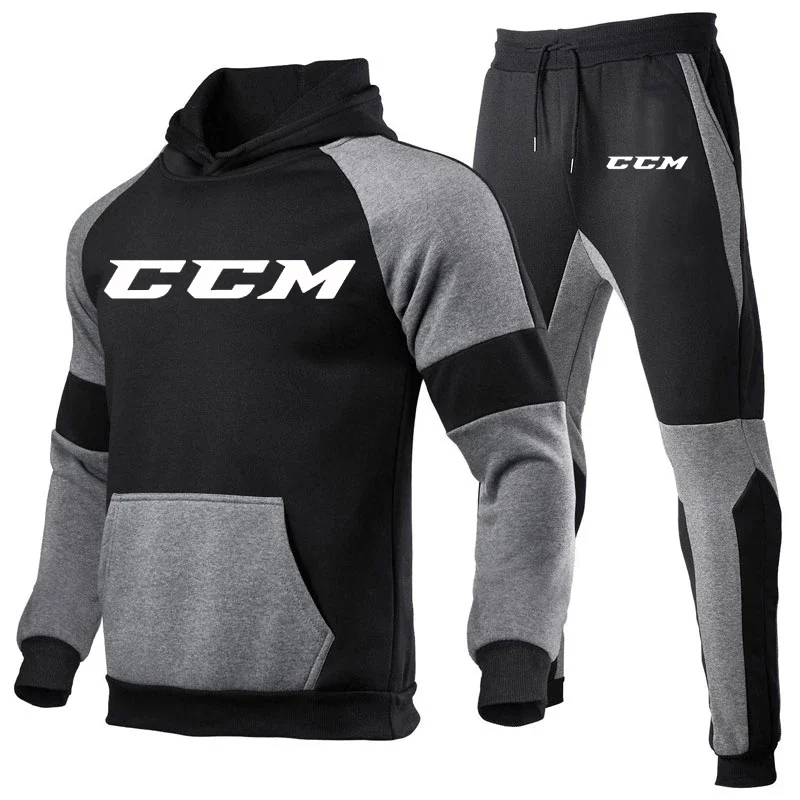 Men CCM Tracksuit Casual 2 Pieces Sets Sweatshirt Hooded+Sweatpants CCM Print Sportswear Mens Clothes Jogger Sport Suit