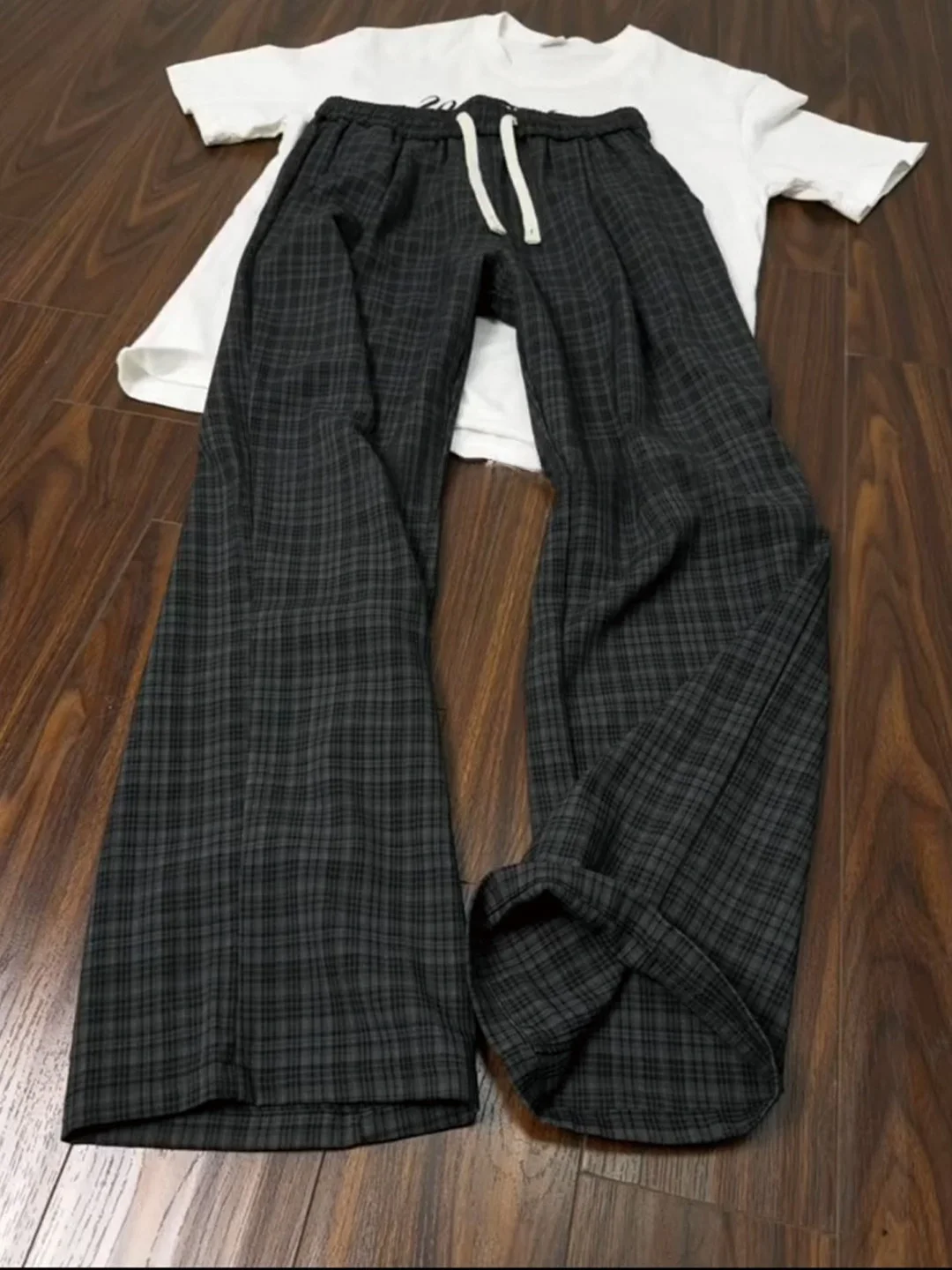 

Gray Cleanfit Men's Summer Thin American Straight Leg Micro Flared Pants Ice Silk Yamamoto Checkered Casual Trousers