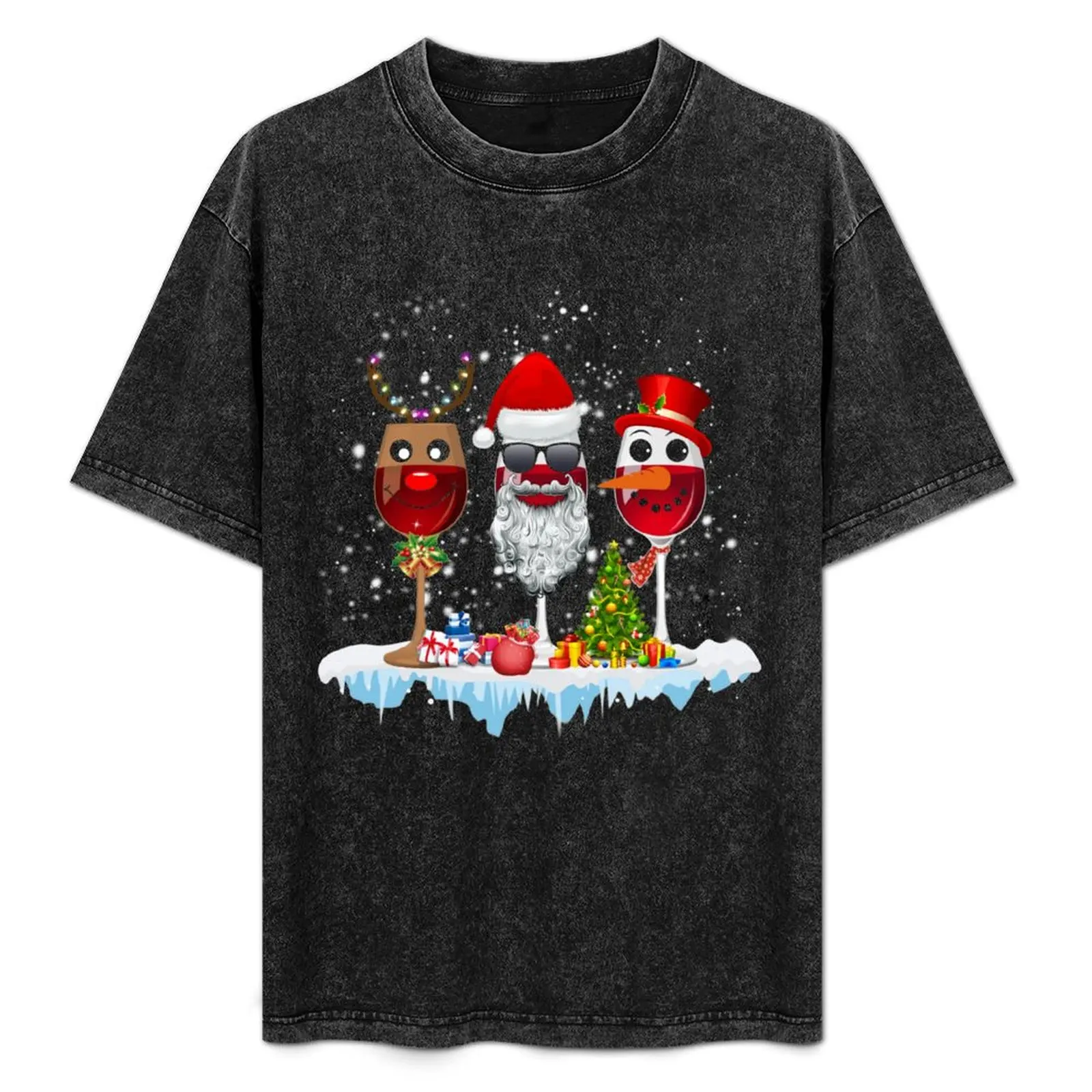 Three Glass of Red Wine Santa Hat Christmas For Men Women T-Shirt Big Size Short Sleeve Tee for Men