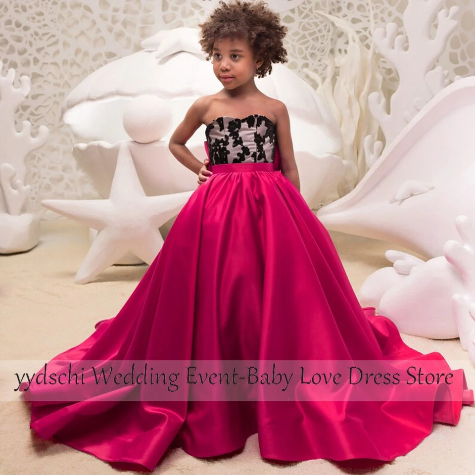 

Girl Dresses For Kid Child Flower Rose red Princess Sleeve Flower Dress Custom Color Child Wedding Party Maxi Ball Gown Evening