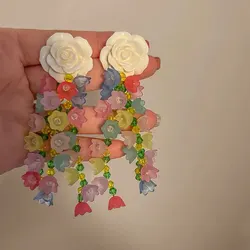 Multicolor Crystal Earrings For Women Exquisite Flower Long Tassel Earrings Heart Drop Earrings Girls Temperament Jewelry