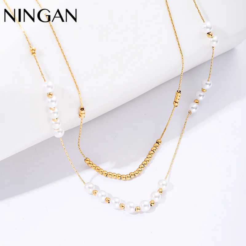 

NINGAN Beads Neck Chain Trendy Pearl Necklace Gold Color Chocker Jewelry Pendant Necklaces for Women