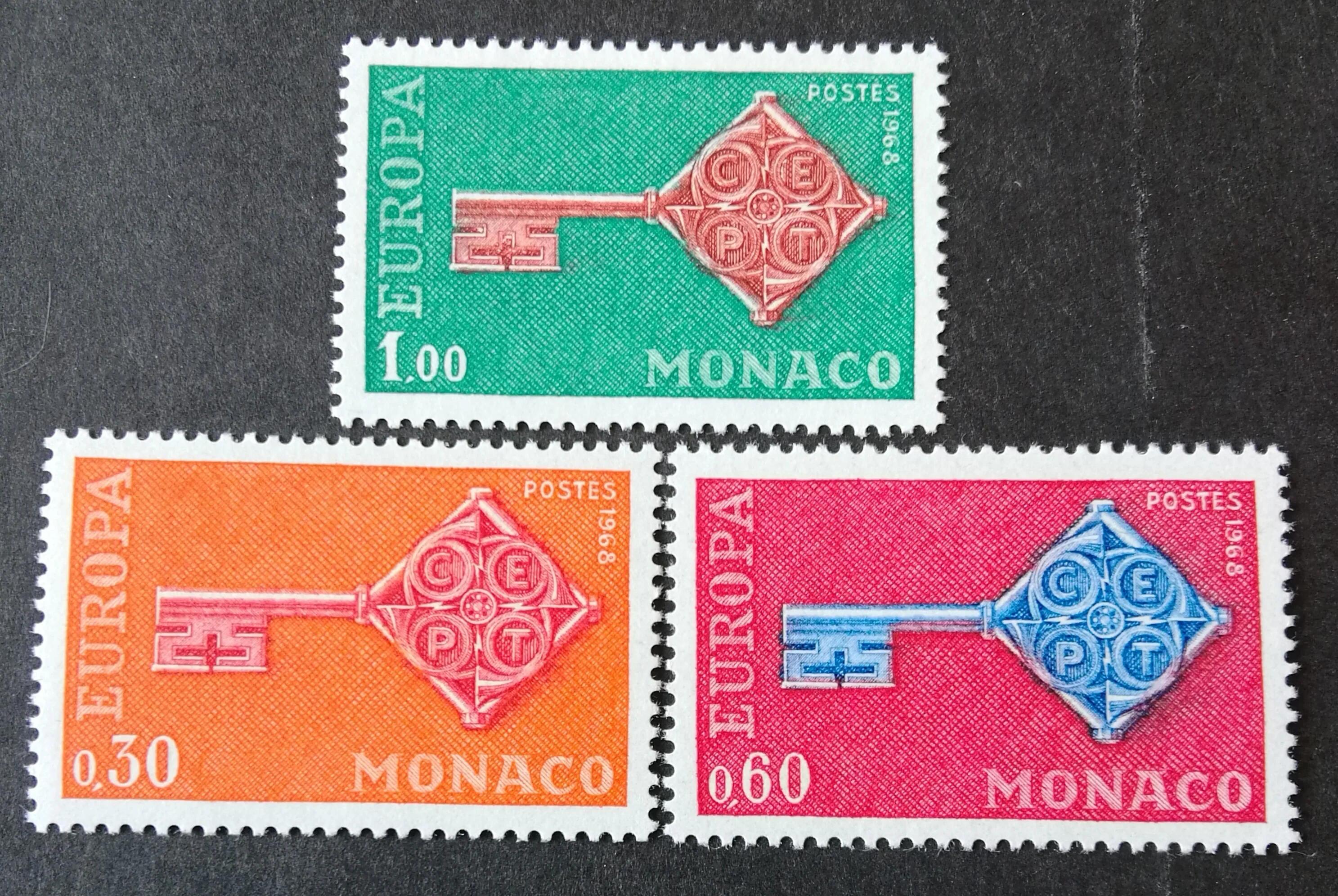 3Pcs/Set New Monaco Post Stamp 1968 Europa Key Engraving Postage Stamps MNH