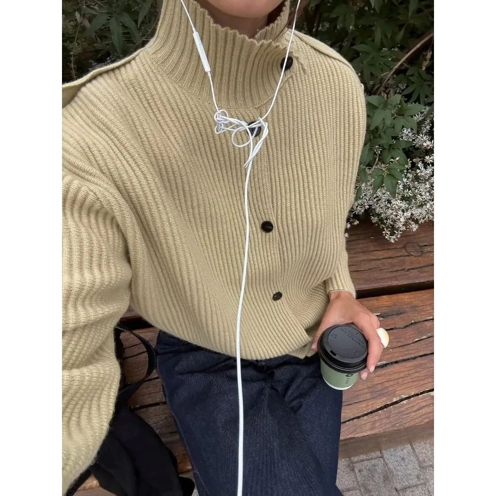 

Ele Повседневный вязаный однобортный кардиган для женщин, весна 2026, женский свитер Faion, другой материал 00%