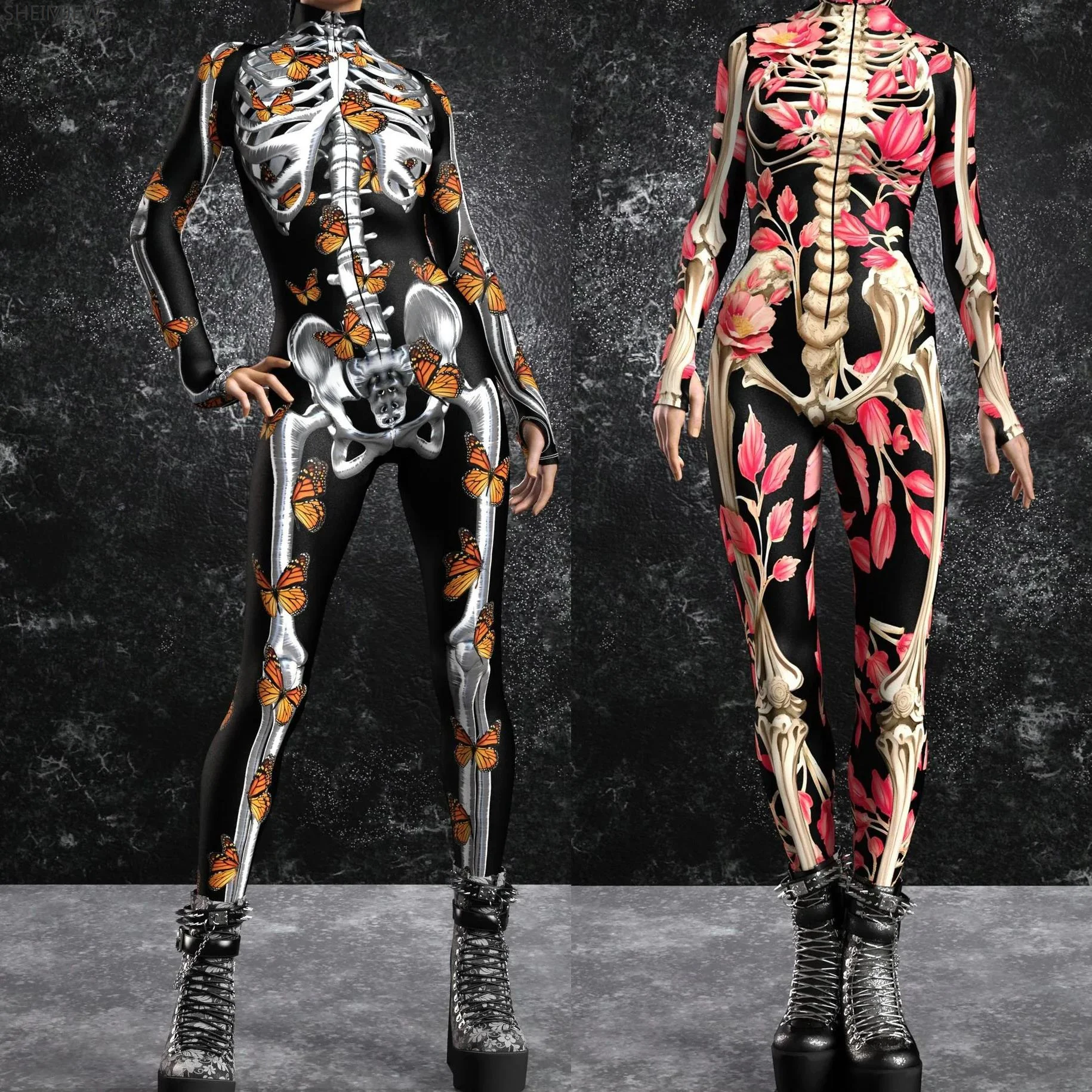 New Women 3D Colorful Skull Print Jumpsuit Halloween Party Cosplay Bodysuit Cyberpunk Zentai Suit Carnival Stage Showing Catsuit