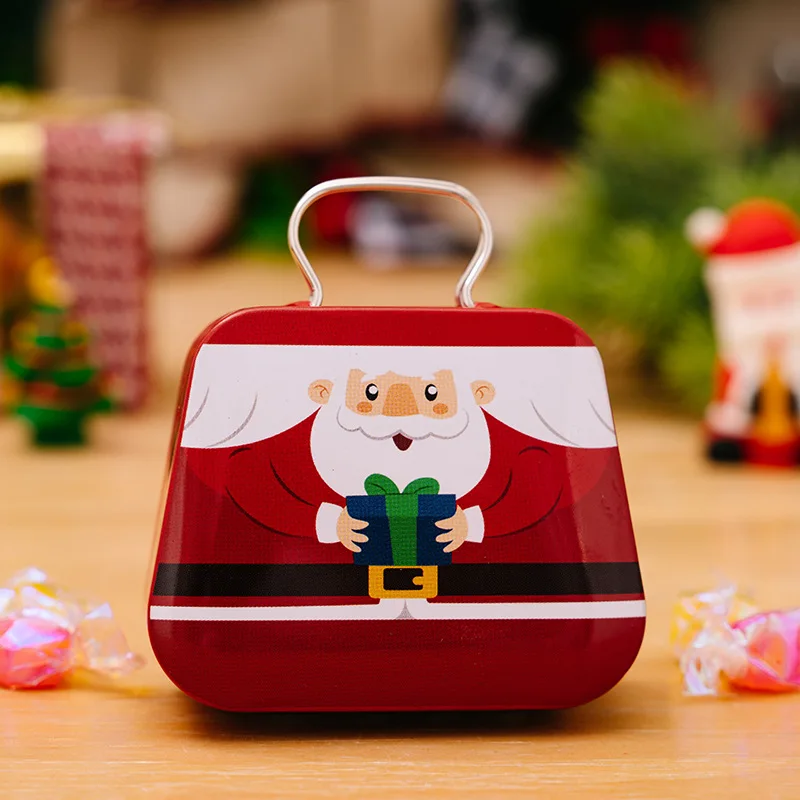 Christmas Tinplate Handbag Christmas Tin Gift Boxes Metal Candy Box Cookie Boxes for Holiday Xmas Party Supplies Ornaments Gift