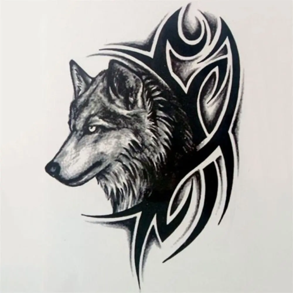 Tatuajes falsos grandes a prueba de agua, tatuajes temporales de arte corporal, pegatina de tatuaje de Lobo, Rey Lobo, 2 piezas