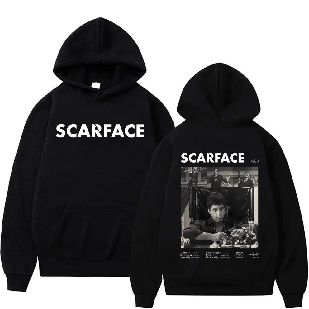 

90s Vintage Movie Scarface Tony Montana Al Pacino Graphic Hoodie Male Hip Hop Oversized Hooded Sweatshirt Men Women Rock Hoodies