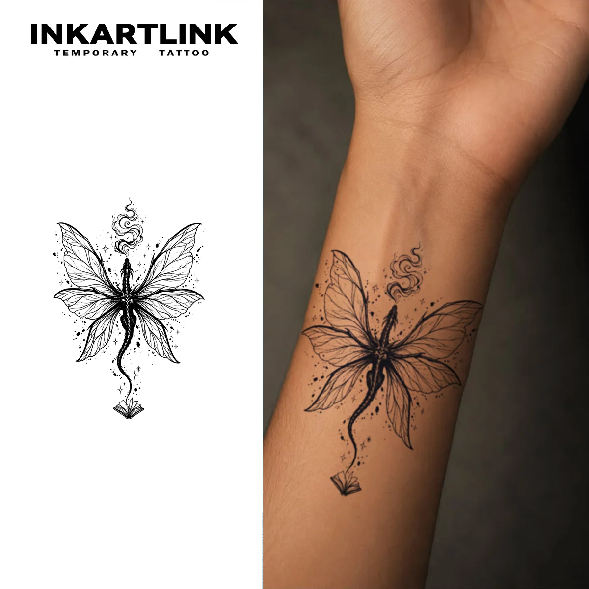 INKARTLINK 1PC Herbal Fairy Dragon Tattoo Lasts 2-5 Days, Unisex for Cosplay, Festivals & Daily Mystic Style.