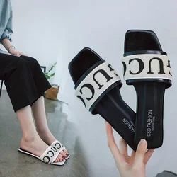 Luxury Design Womens Rhinestone Alphabet Summer Flat Slippers 2024 Outdoor Fashion Ladies Slippers Casual Party Beach Flip Flops