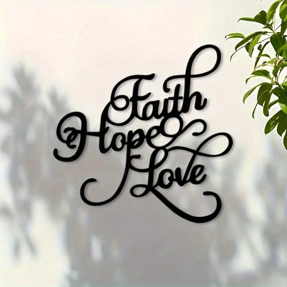 Metal Wall Art Faith Hope Love Set 4Pcs Farmhouse Iron Rustic Hanging Decor for Bedroom Living Room Christmas Gift