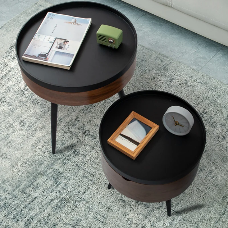 Formwell STK18 Bedside Table Small Coffee Table with Storage Barrel Surrounding Edge Top with Metal Legs Large Storage Space