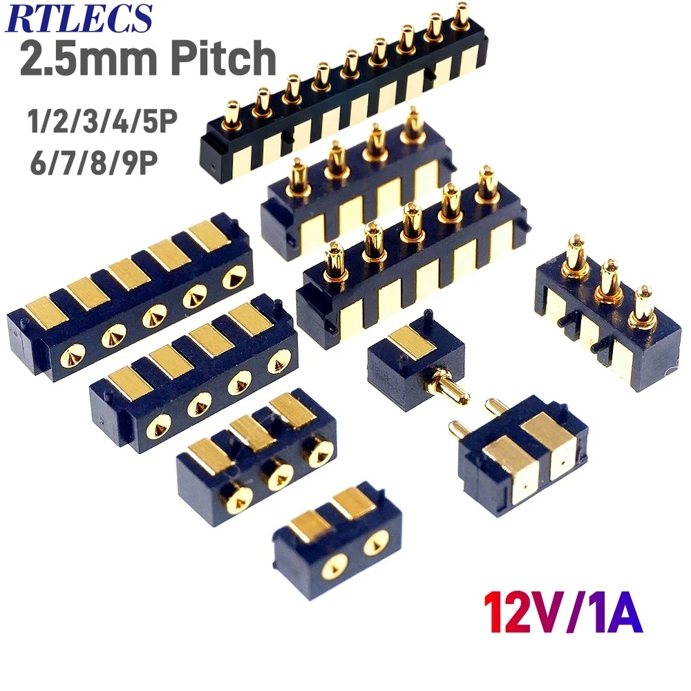 SMT Spring-Loaded Pogo Pin Connector 1 2 3 4 5 6 7 8 9Position 2.5mm Grid 90 Degree Surface Mount Horizontal Single Row SMD