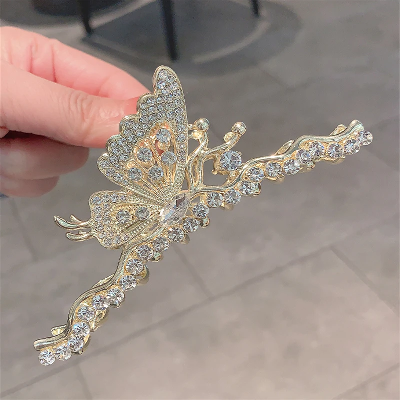 Retro Rhinestone Butterfly Grip Clip Female Fashion Geometric Ponytail Shark Clip Claw Clip Hair Accessories Headdress Gift