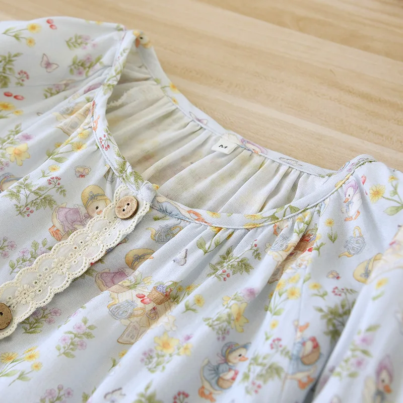 봄과 여름 코튼 레이스 칼라 여성 긴 소매 긴 바지 잠옷 세트 홈 의류 부드럽고 달콤한 잠옷