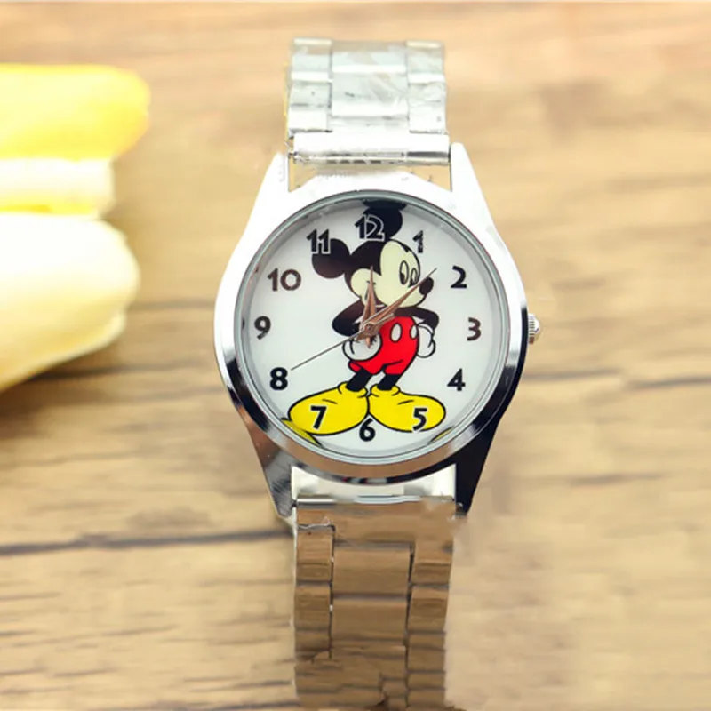 Mickey Mouse Minni Steel Quartz Watch Cartoon Children Watches Crystal Diamond Ladies Student  Women Anime Clock Girls Golden