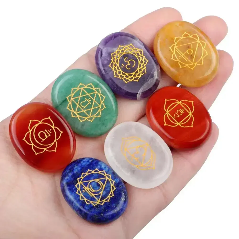 7Pcs/Set Chakra Reiki Healing Crystal Stone Set Yoga Energy Natural Stone Carved for Meditation Balancing