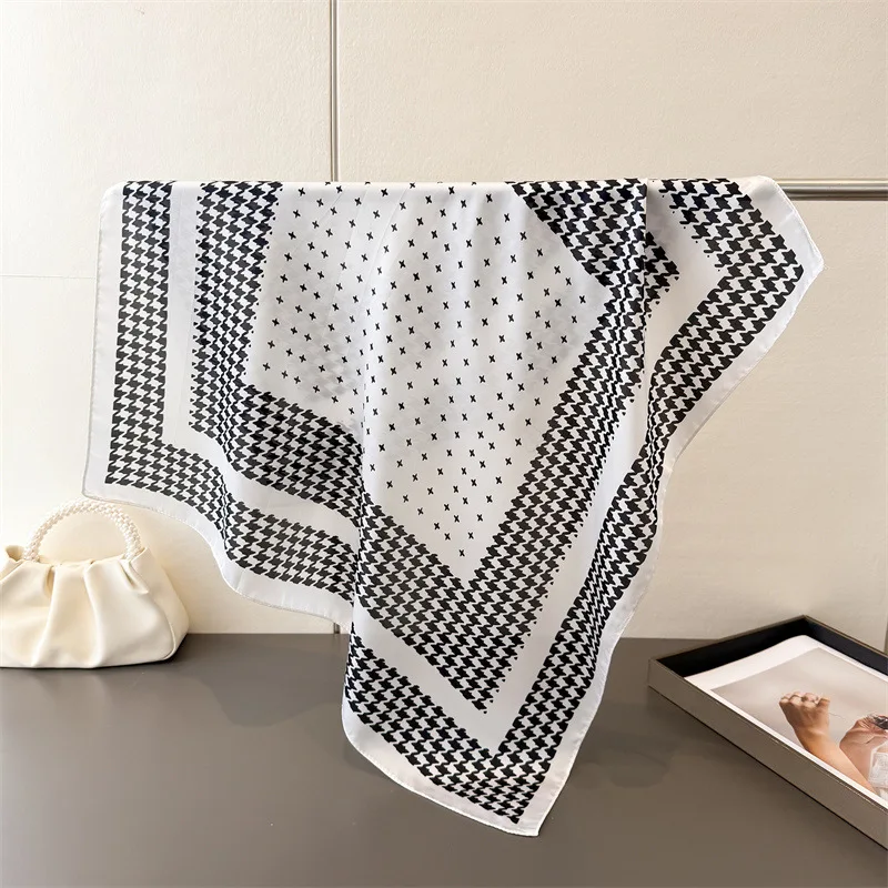 

Шелковые платки: летняя мода, шарф с принтом «гусиная лапка», женский роскошный квадратный платок-шаль, повязка на голову, хиджаб, дизайнерский платок для шеи, бандана