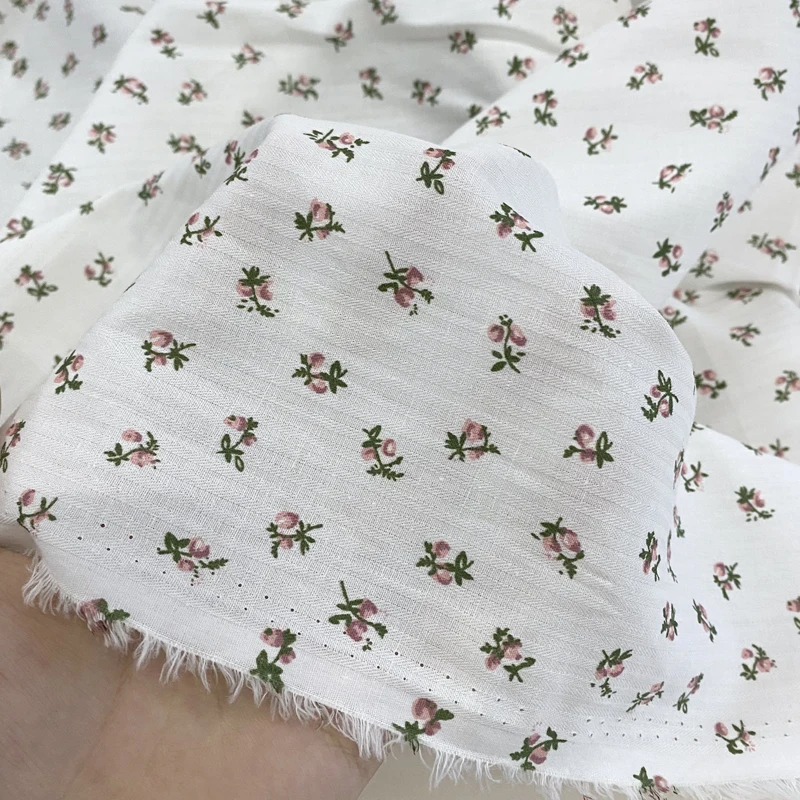 3/5/10M Ditsy Floral White Cotton Fabric For Sewing Spring/Summer Dress By the Meter With Small Flower Print