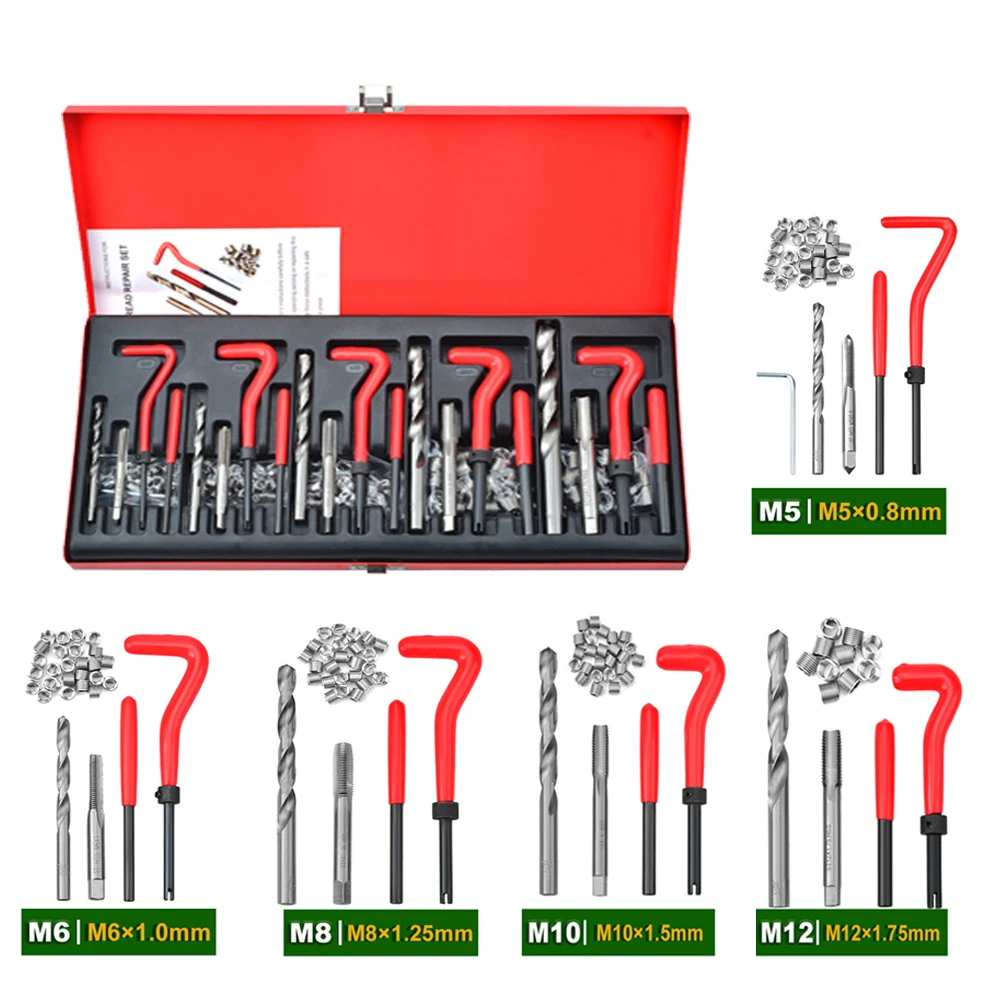 29Pcs Thread Repair Tool M6 M8 Coil Drill Insert Installation Kit Engine Block Restoring Damaged Threads Hand Tool Set