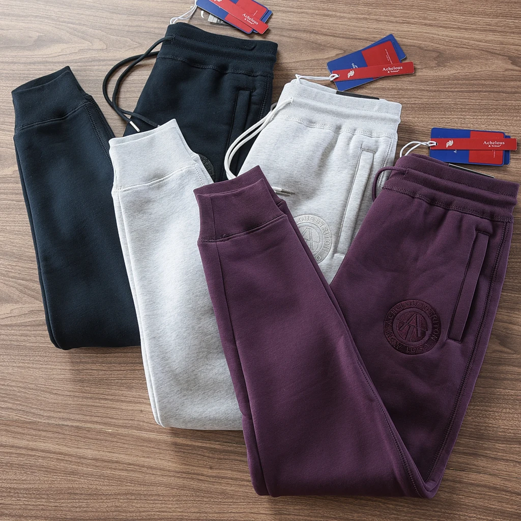 2024 Winter New American Retro Thickened Velvet Letter Printed Sweatpants Men's Simple Drawstring Sports Casual Ankle-tied Pants